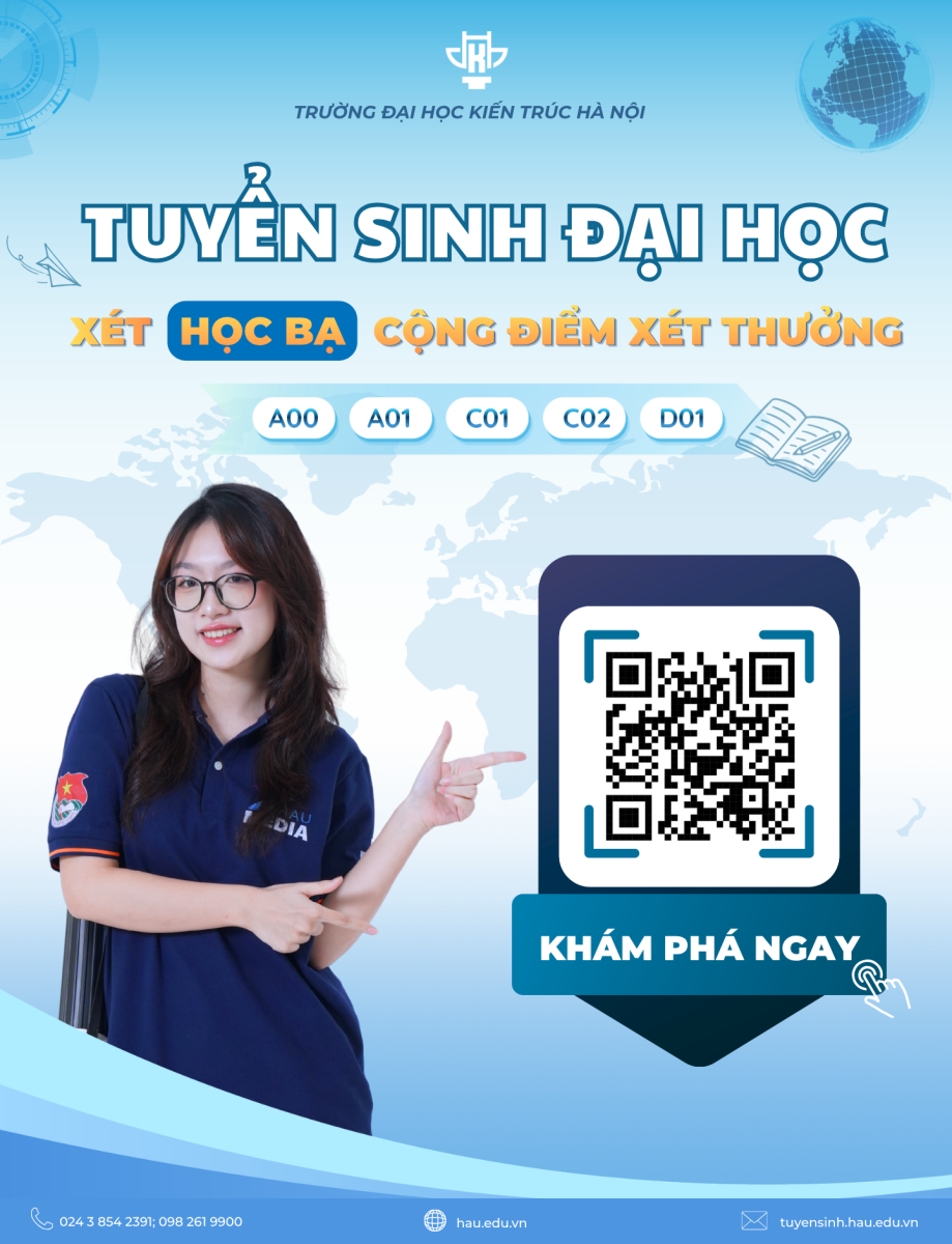 Thí sinh có thể quét mã QR để cập nhật thông tin chi tiết về phương thức Xét học bạ cộng điểm xét thưởng năm 2026 tại Trường Đại học Kiến trúc Hà Nội.